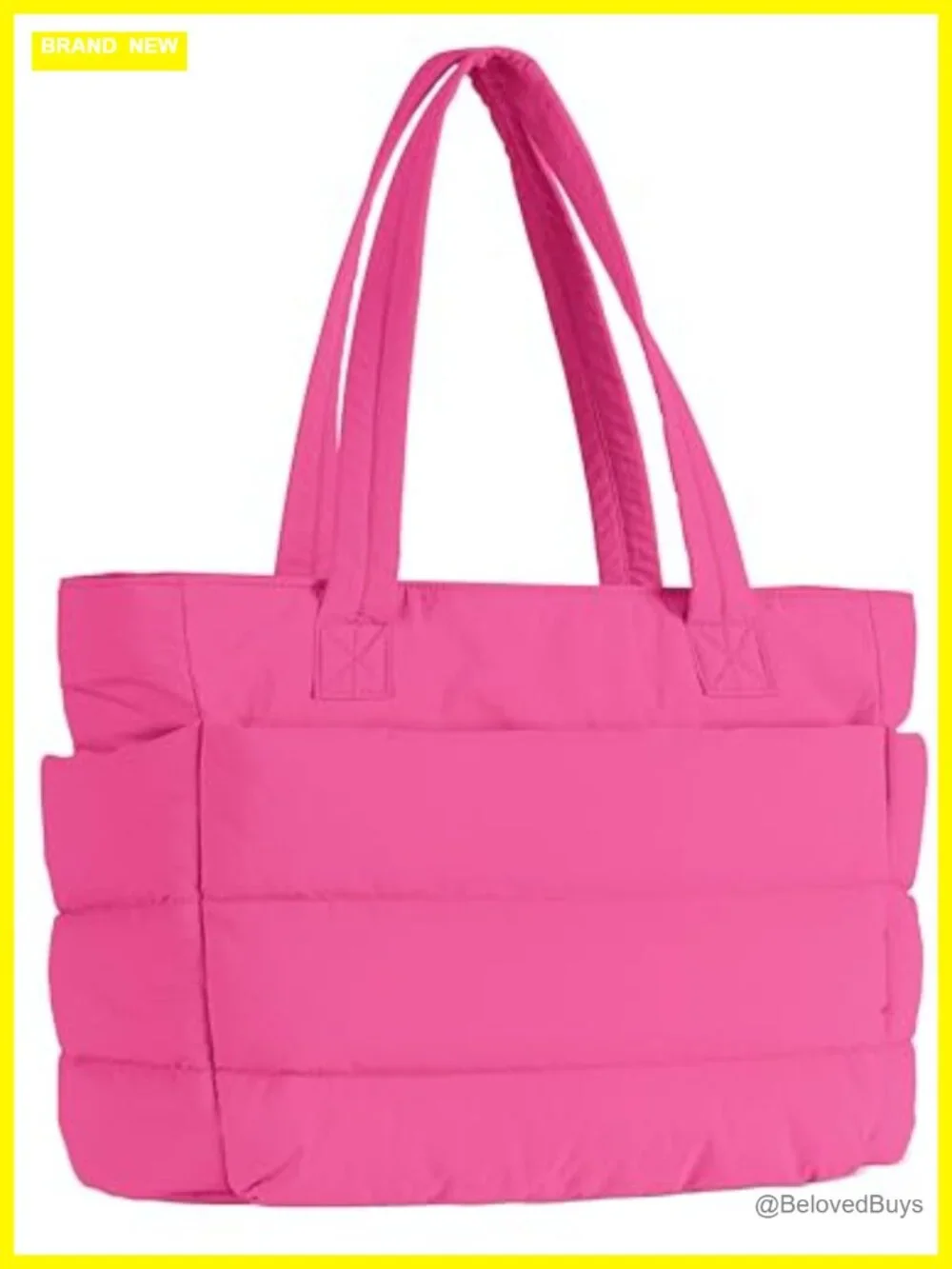 Lightweight Puffy Quilted Tote Bag with Multiple Compartments, Travel Work Gym